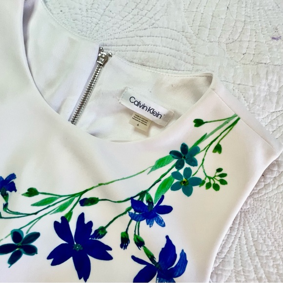 Calvin Klein White Dress with Blue Floral Accents - Picture 6 of 7